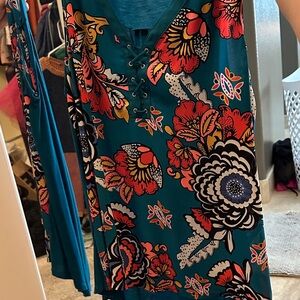Express Teal and Red Floral Tank Top